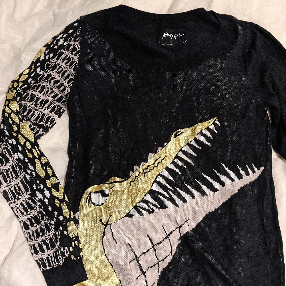 Nasty Gal Black Graphic Sweater, Size S